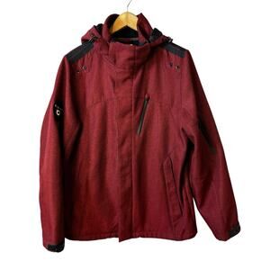 Point Zero Mens Full Zip Hooded Jacket Removable Hood Burgundy Small Outdoor